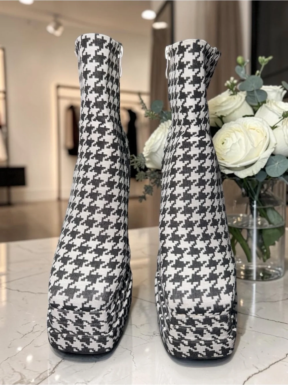 Azalea Wang Houndstooth Platform Ankle Boots Size 8 Statement Heels - Picture 5 of 7